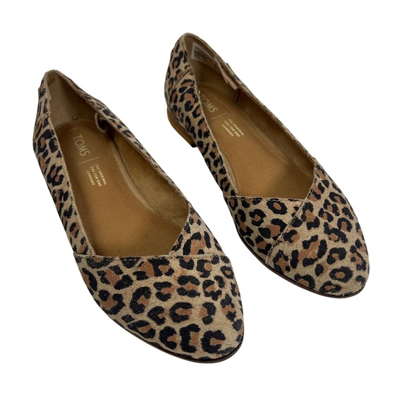 Toms Shoes - TOMS Jutti Leopard Print Calf Hair Pointed Toe Flats Shoes Womens 7 Tan Black